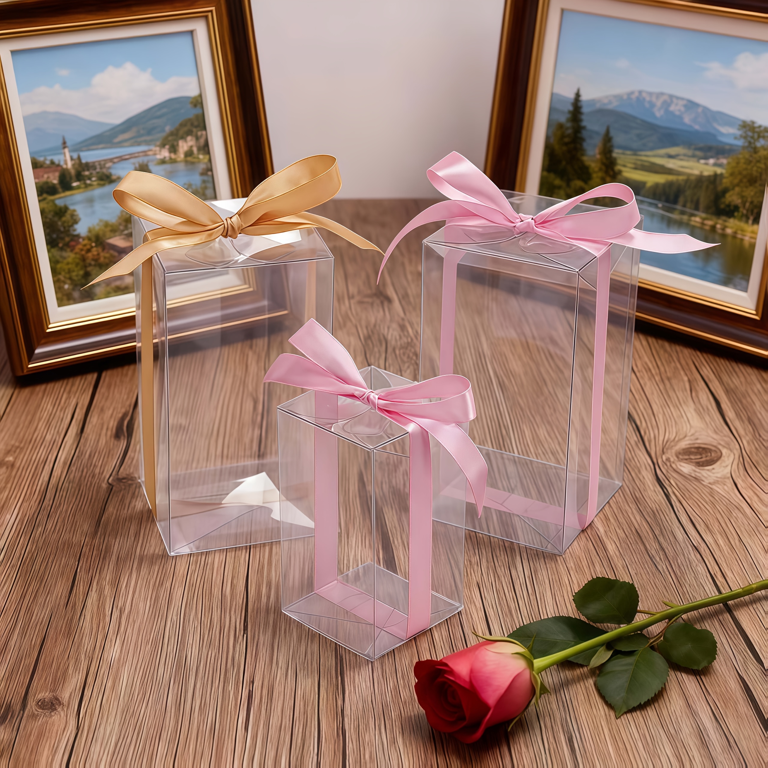 Transparent Gift Box with Champagne Pink Bow